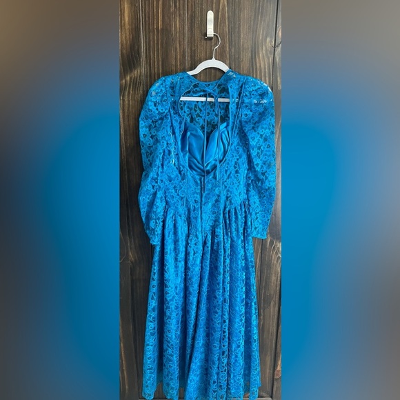 Vintage Dance-Allure Blue Lace Dress-Fit & Flair -Long Sleeve-sz 9/10 - Picture 6 of 14